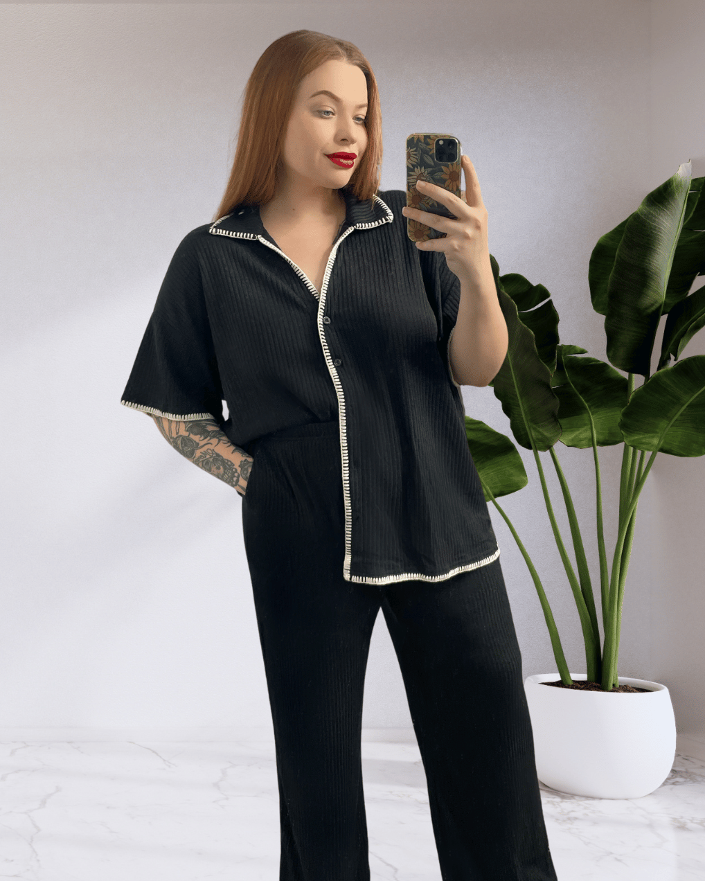 Rita By Frankie Embroidered Trim Shirt and Pants Set