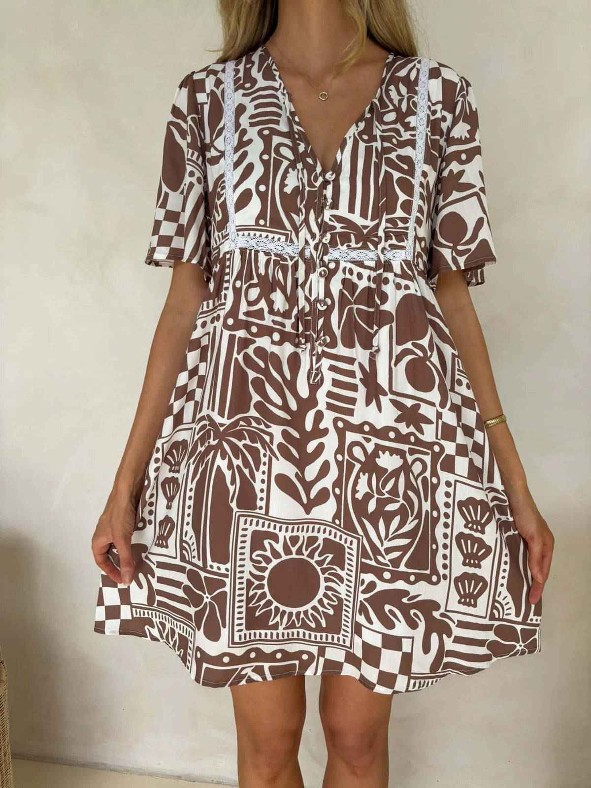 Sienna Short Sleeve Mini Dress Truffle Print