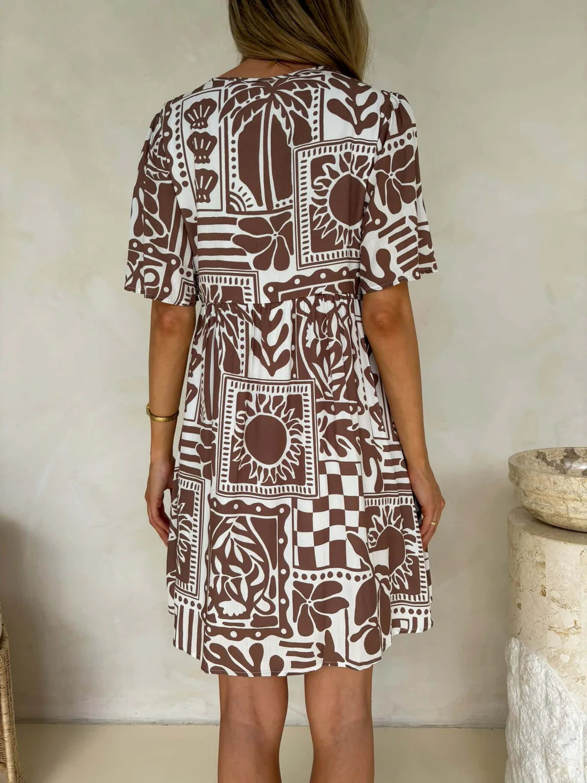 Sienna Short Sleeve Mini Dress Truffle Print