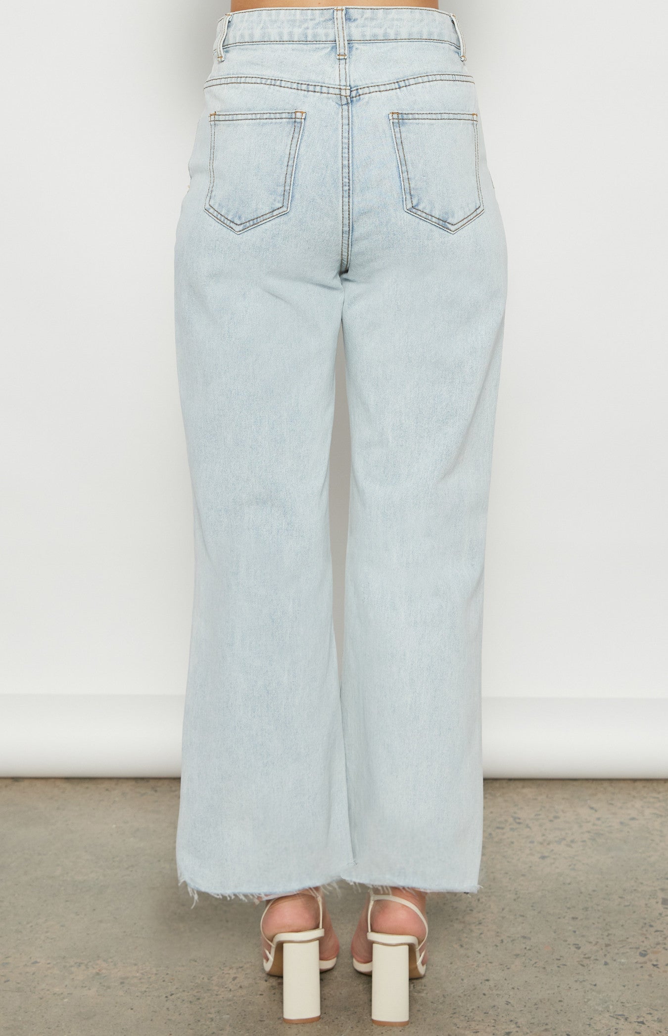 Indy High Waisted Ripped Detail Denim Jeans - Light Blue