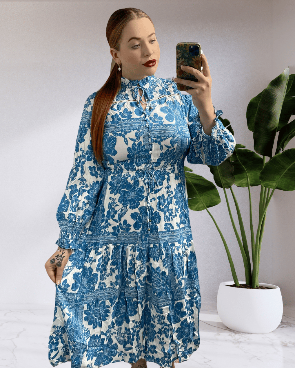 Cassandra Floral Long Sleeve Maxi Dress - Blue