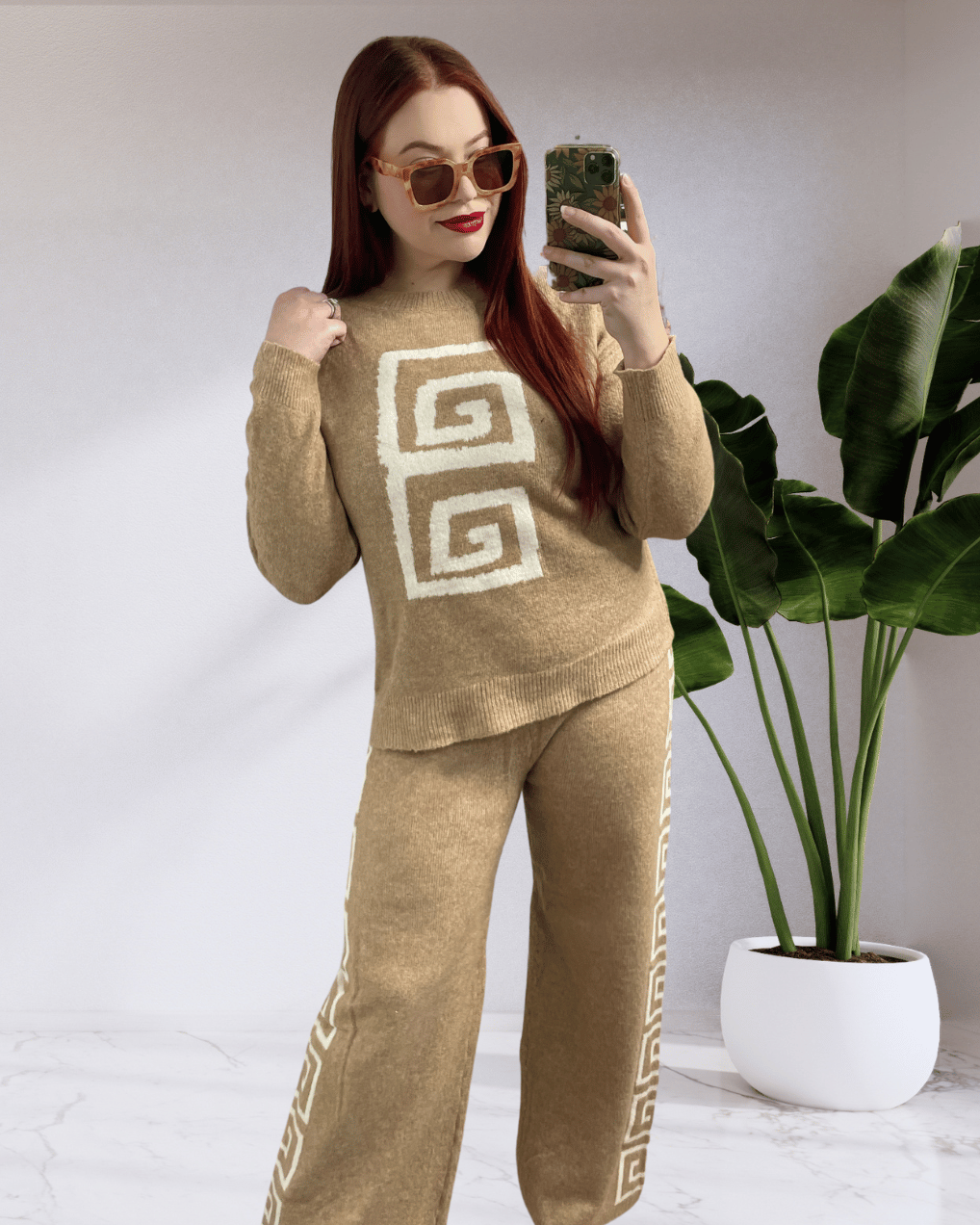 Athena By Frankie Knit Jumper & Pant Matching Set - Beige