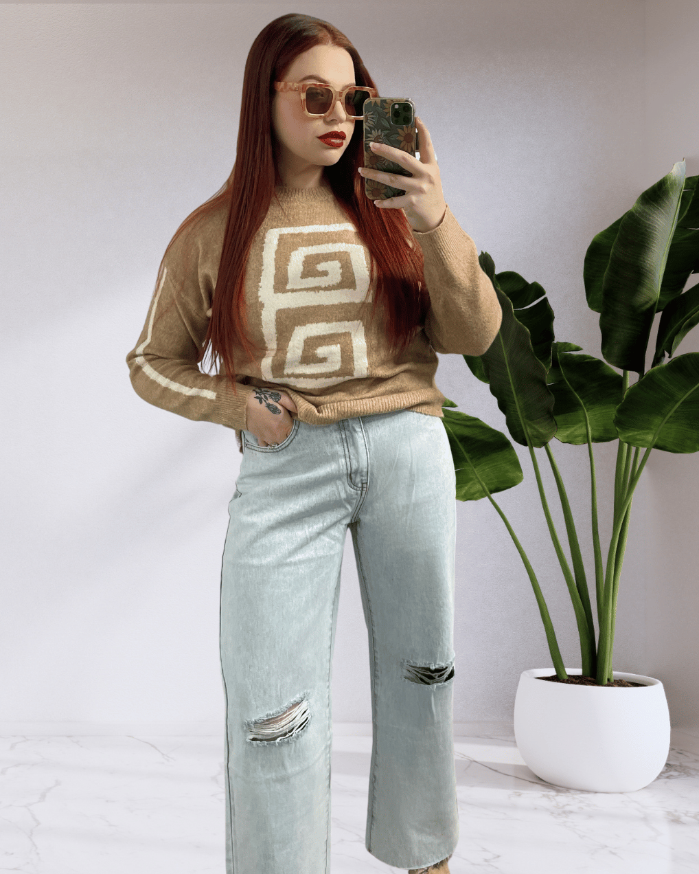 Indy High Waisted Ripped Detail Denim Jeans - Light Blue