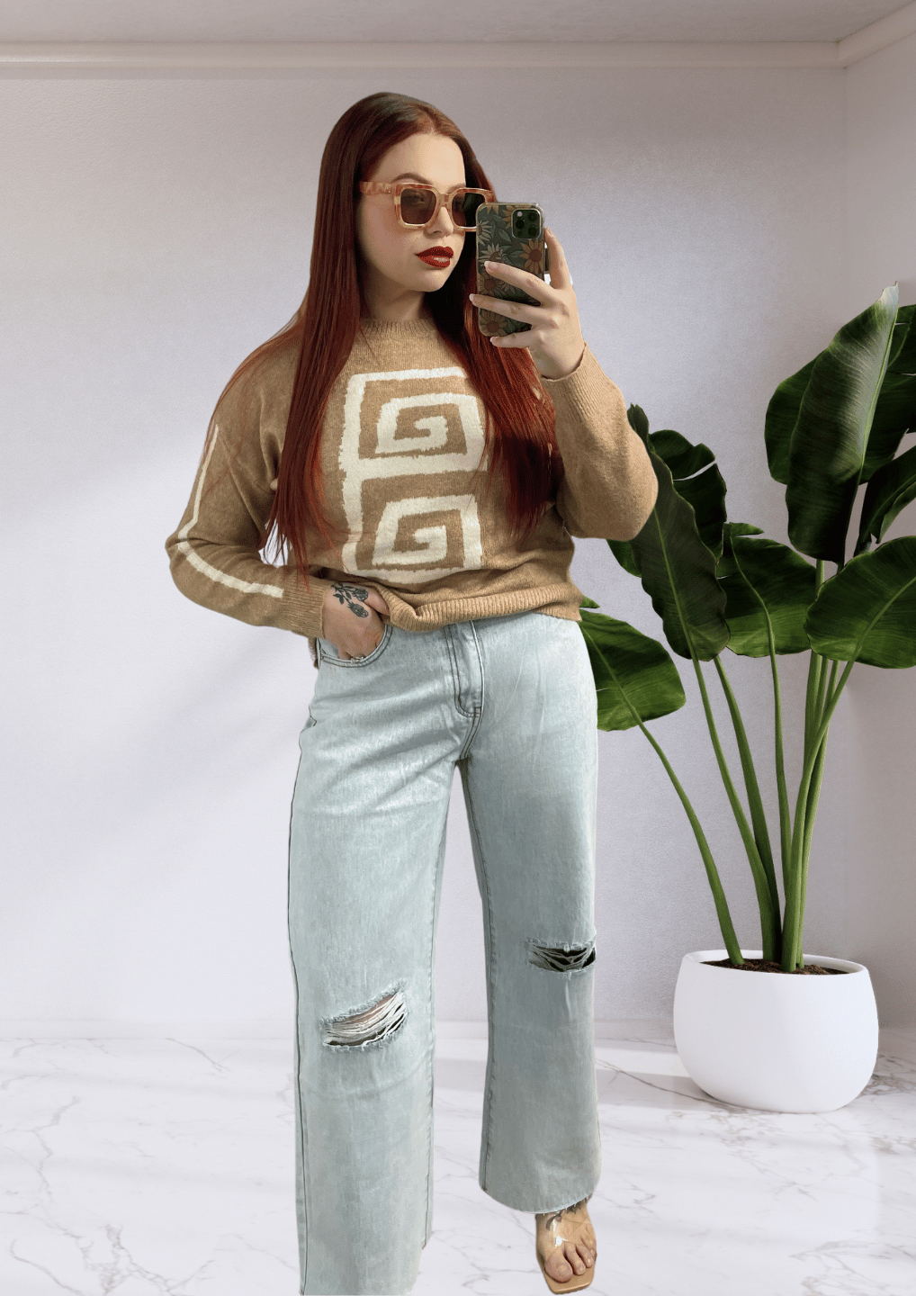 Indy High Waisted Ripped Detail Denim Jeans - Light Blue