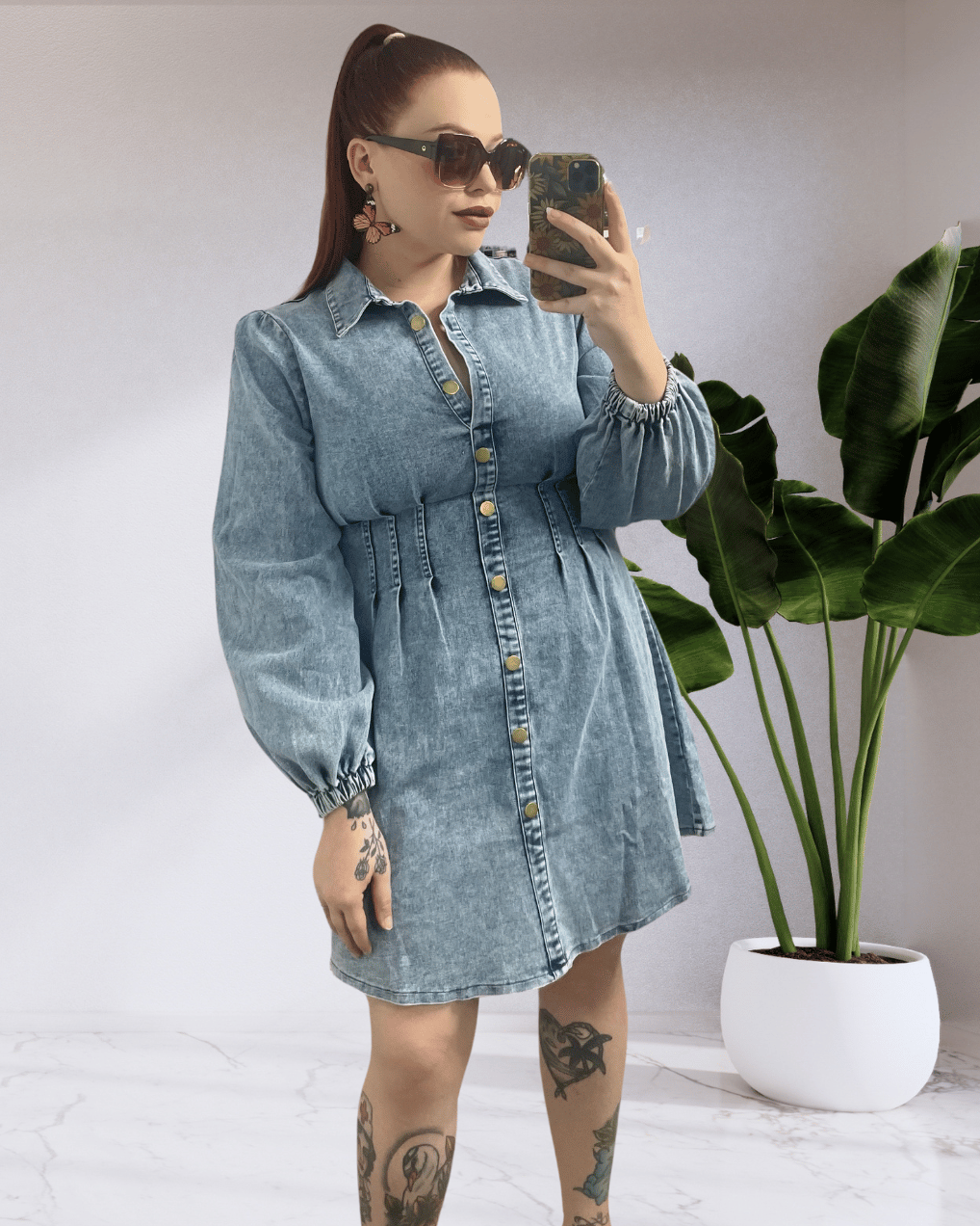 Jayda Long Sleeve Denim Mini Dress - Blue