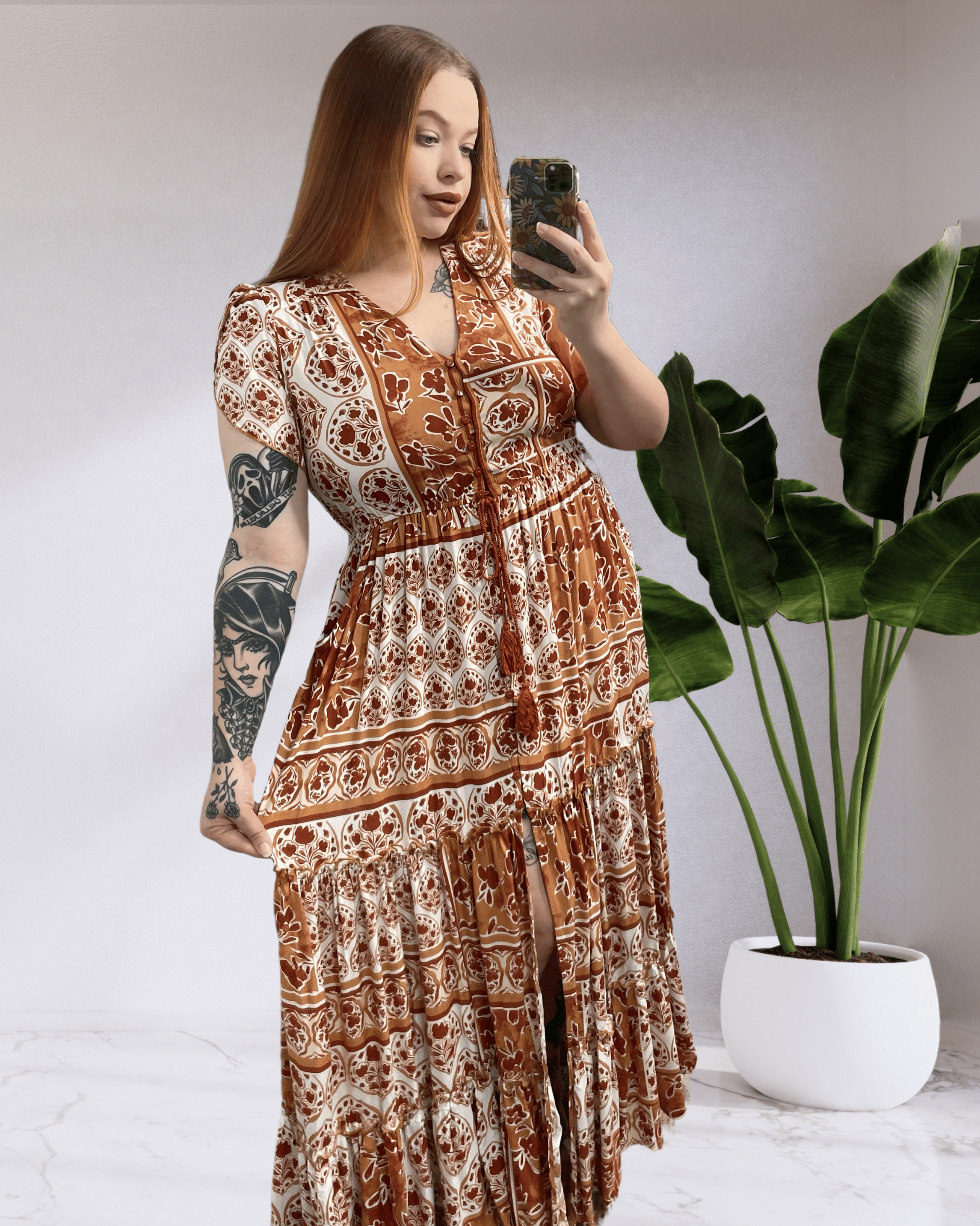 Etta Boho Short Sleeve Maxi Dress - Red Orange