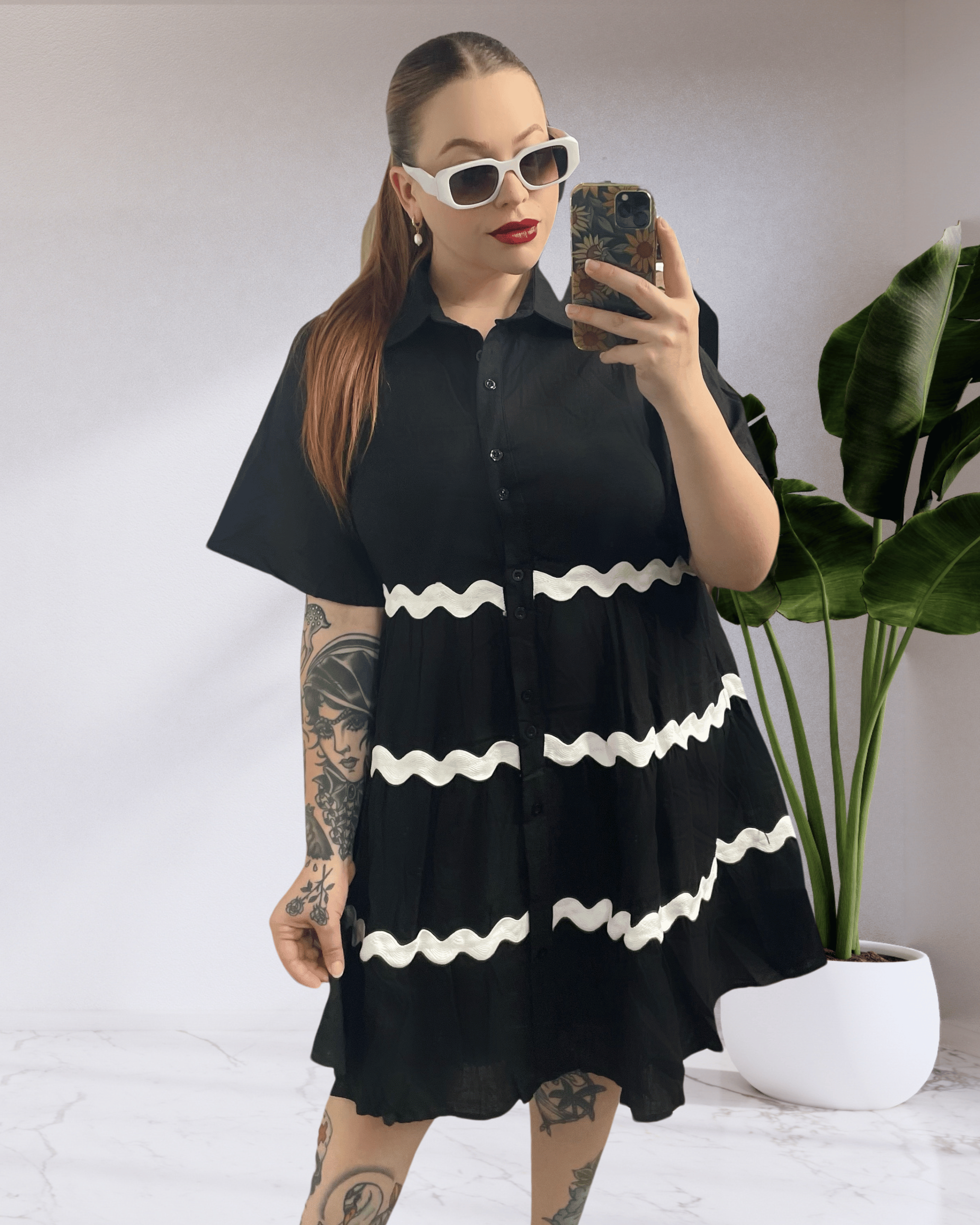 KESHA RIC RAC MINI DRESS - BLACK