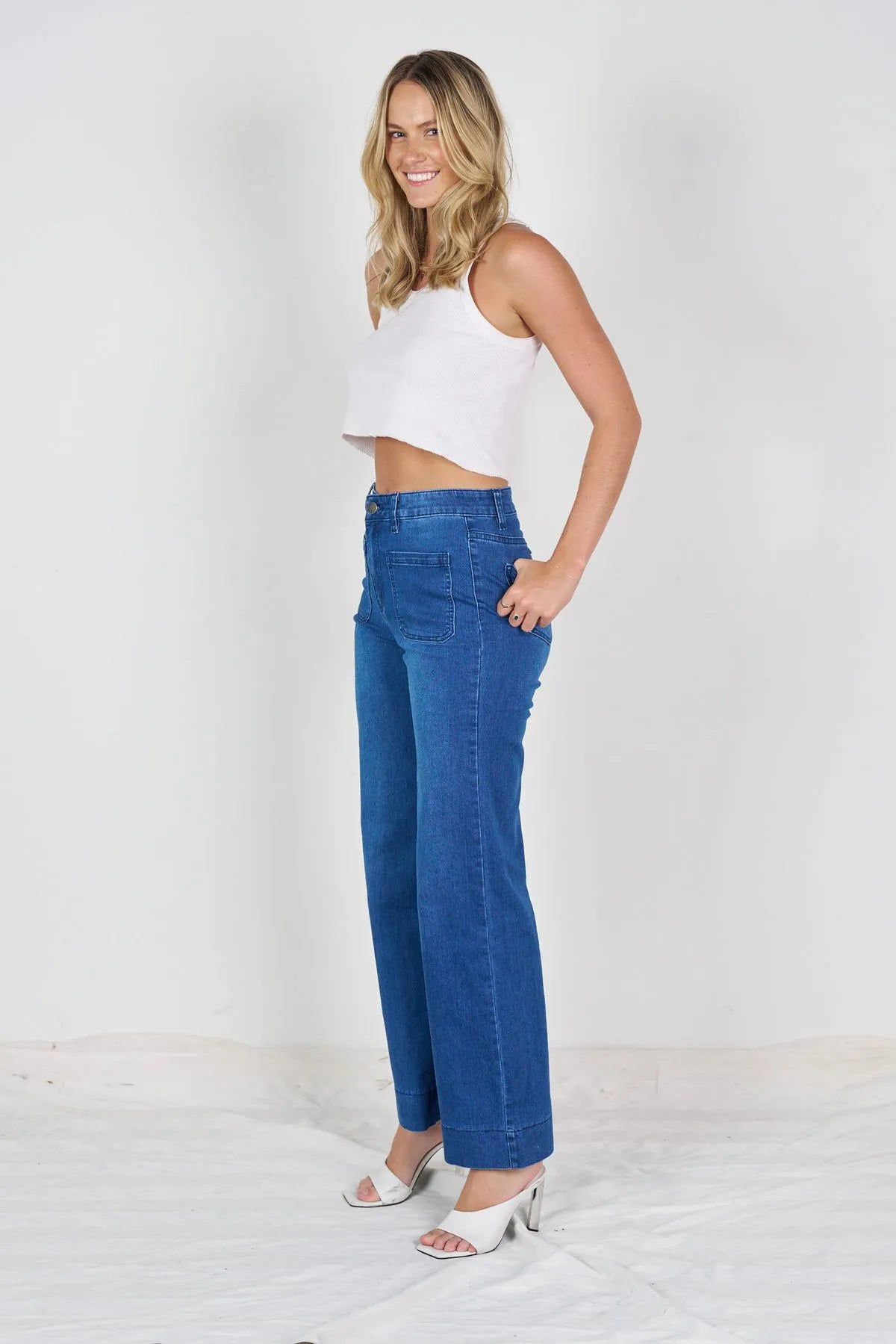 Polly Patch Pocket Denim Jeans - Royal Blue