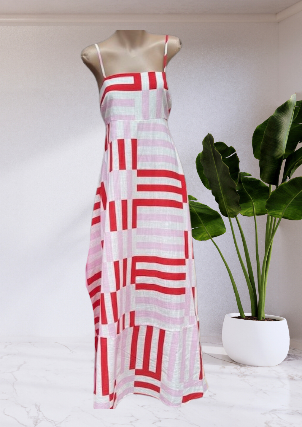 Janet Geo Stripe Maxi Dress - Pink/Red