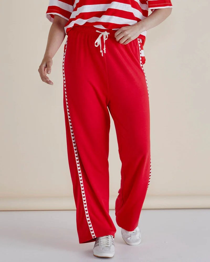 Evelyn Wide Leg Jogger Pants - Red Trim
