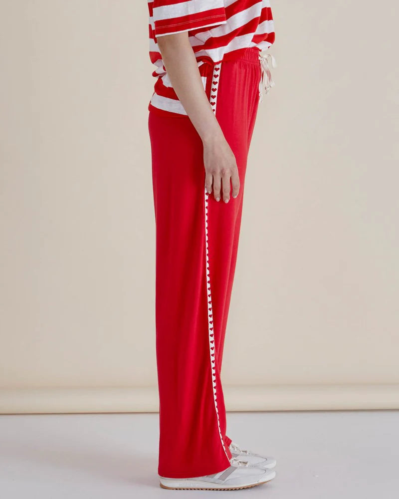Evelyn Wide Leg Jogger Pants - Red Trim