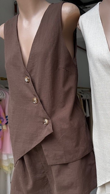 Emilia Asymmetric Vest Top & Shorts Set - Chocolate Brown| By Frankie