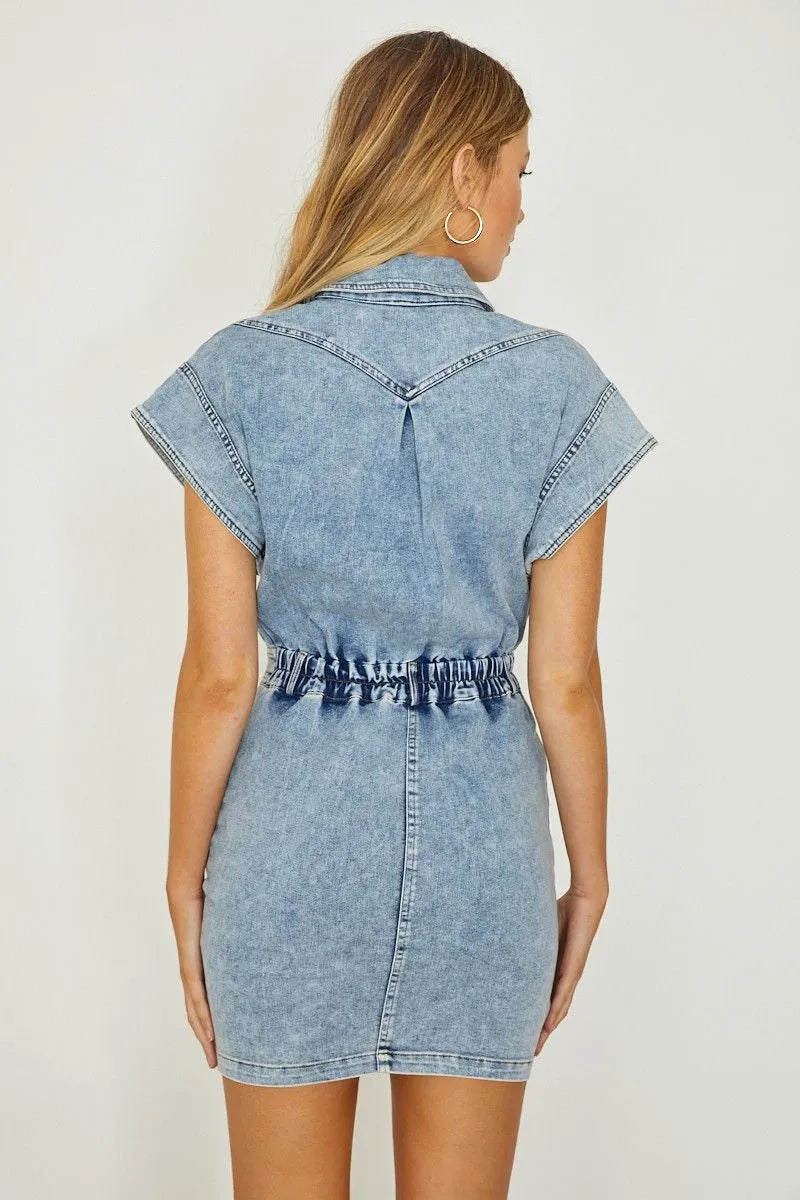 Bailey Button Up Denim Mini Dress - Light Blue