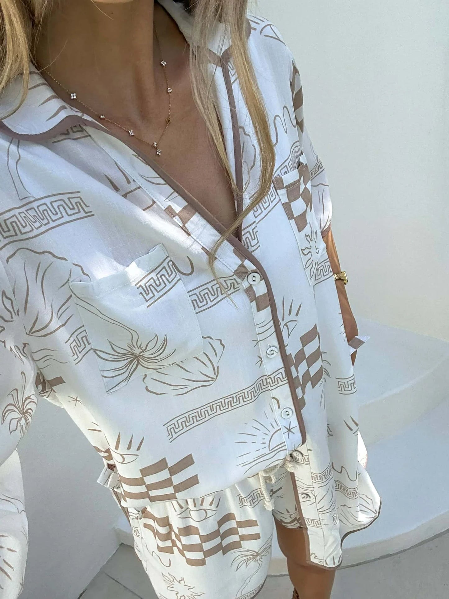 ARIA BUTTON UP MATCHINT SET - MIRAGE PRINT