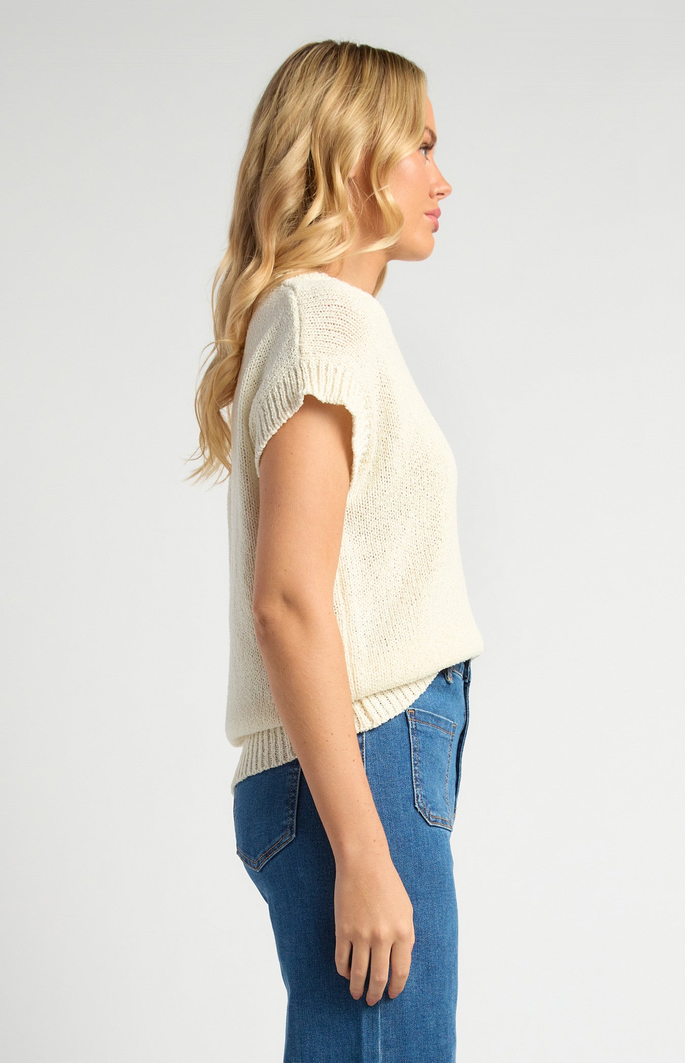 Crochet Cap Sleeves Relaxed Knit Top - White