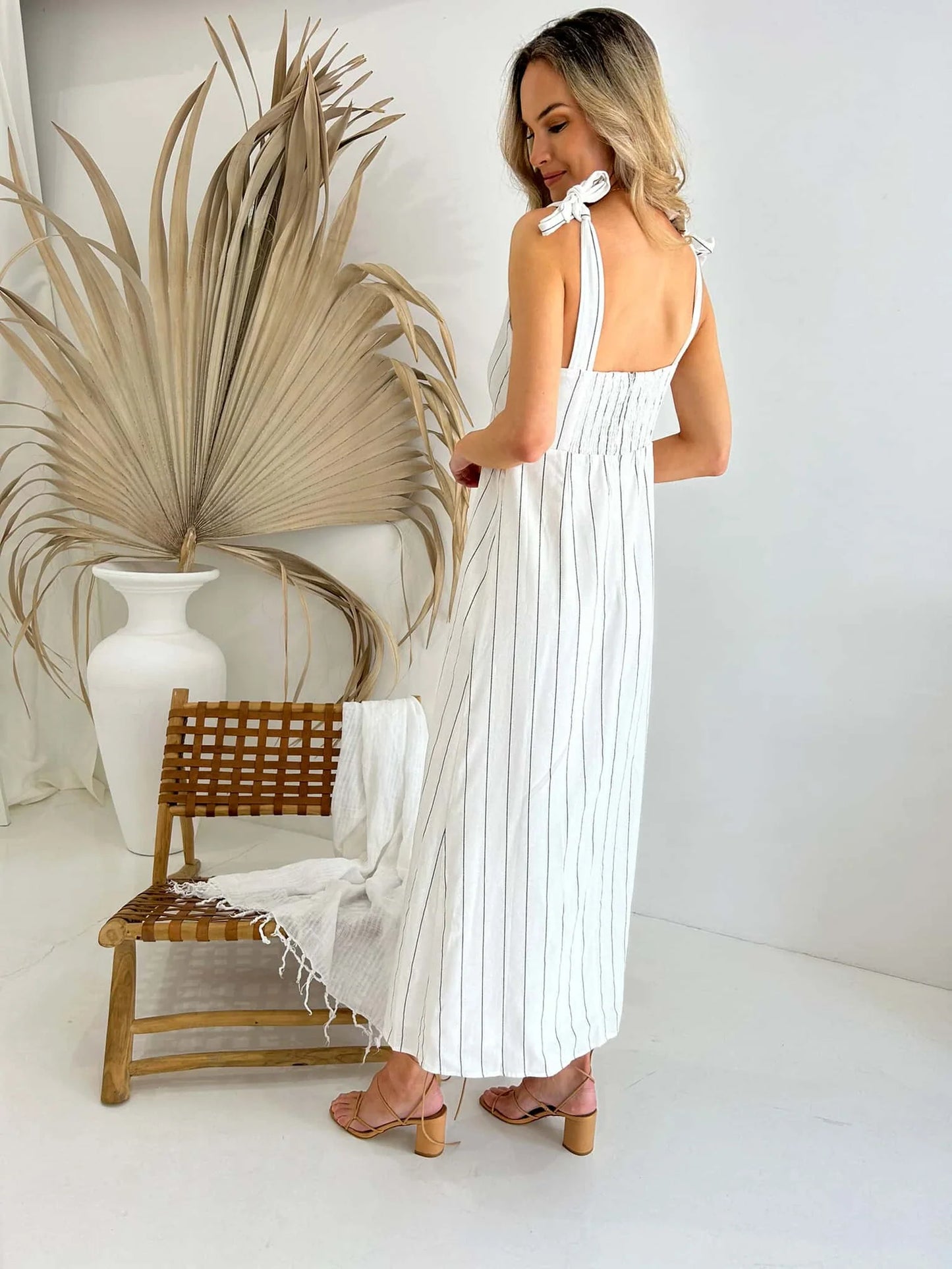 MATILDA TIE MAXI DRESS - MONOCHROME STRIPE