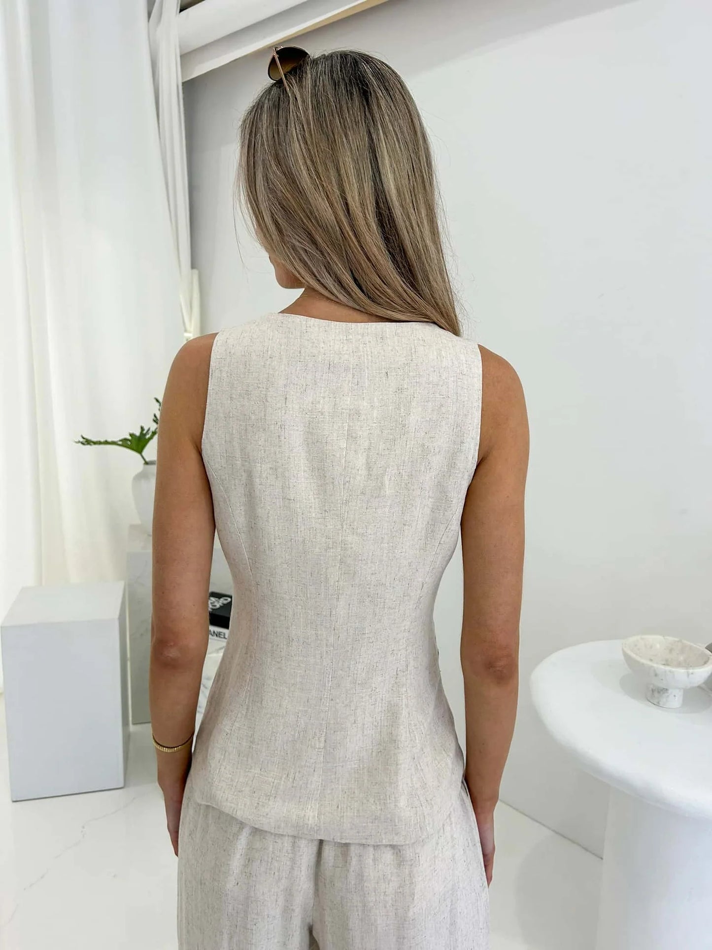 OLLIE TIE VEST TOP - NATURAL