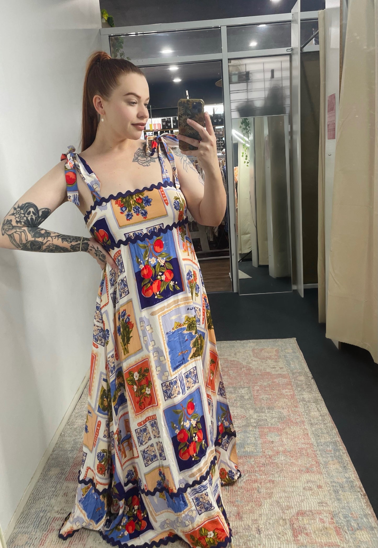 Charlotte Shoulder Tie Ric Rac Maxi Dress - Greek