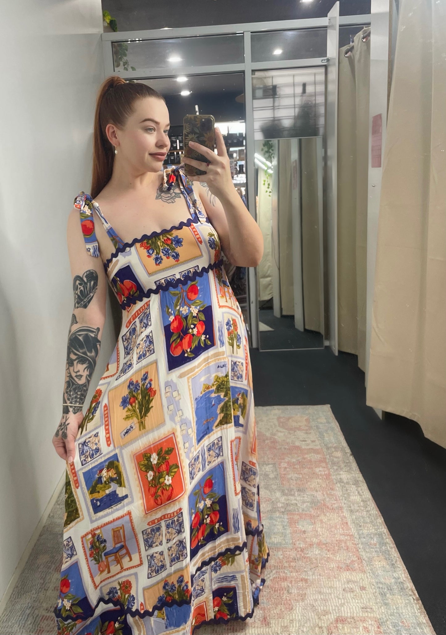 Charlotte Shoulder Tie Ric Rac Maxi Dress - Greek