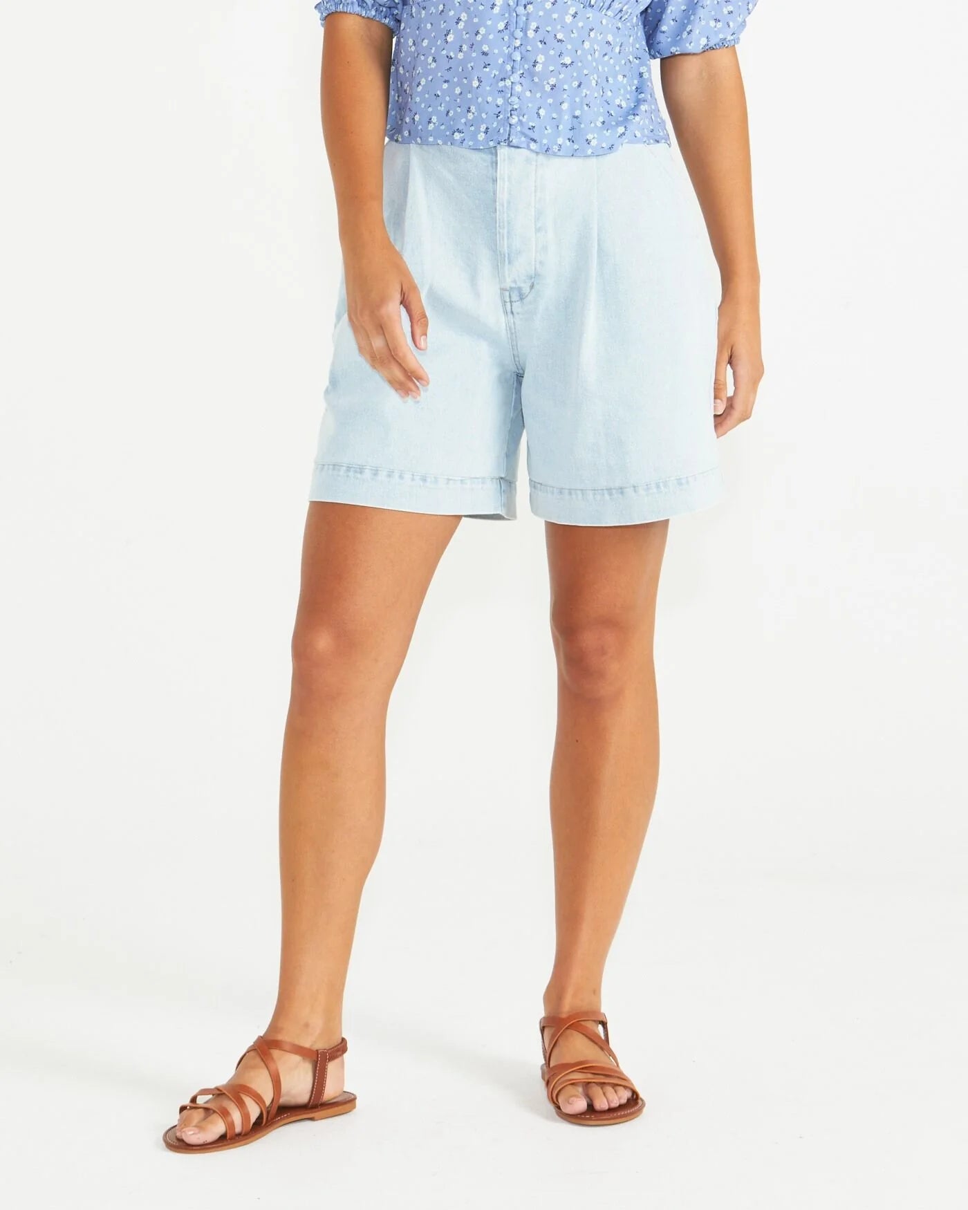 KATRINA LONG DENIM SHORTS - LIGHT BLUE SNOW WASH