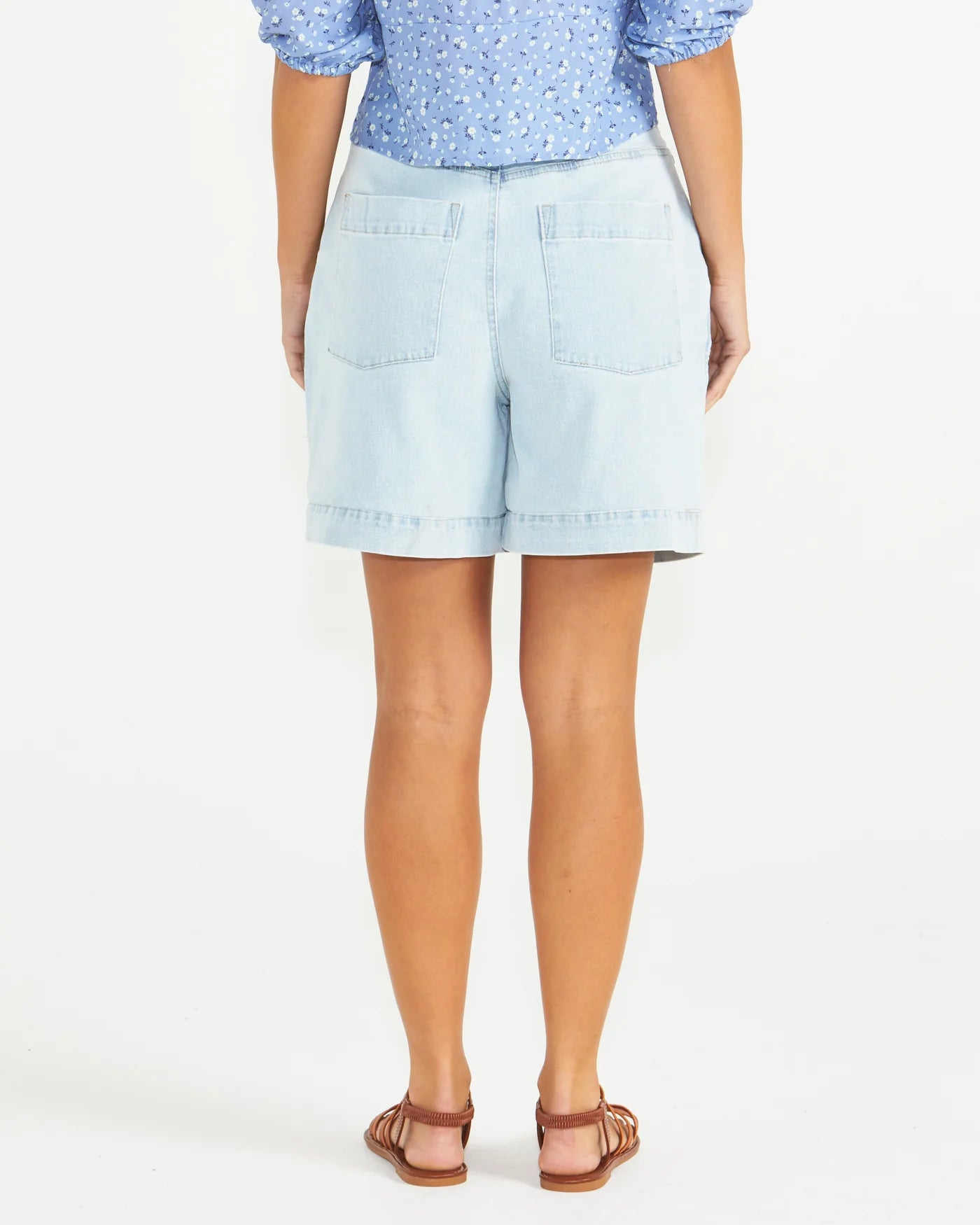 KATRINA LONG DENIM SHORTS - LIGHT BLUE SNOW WASH