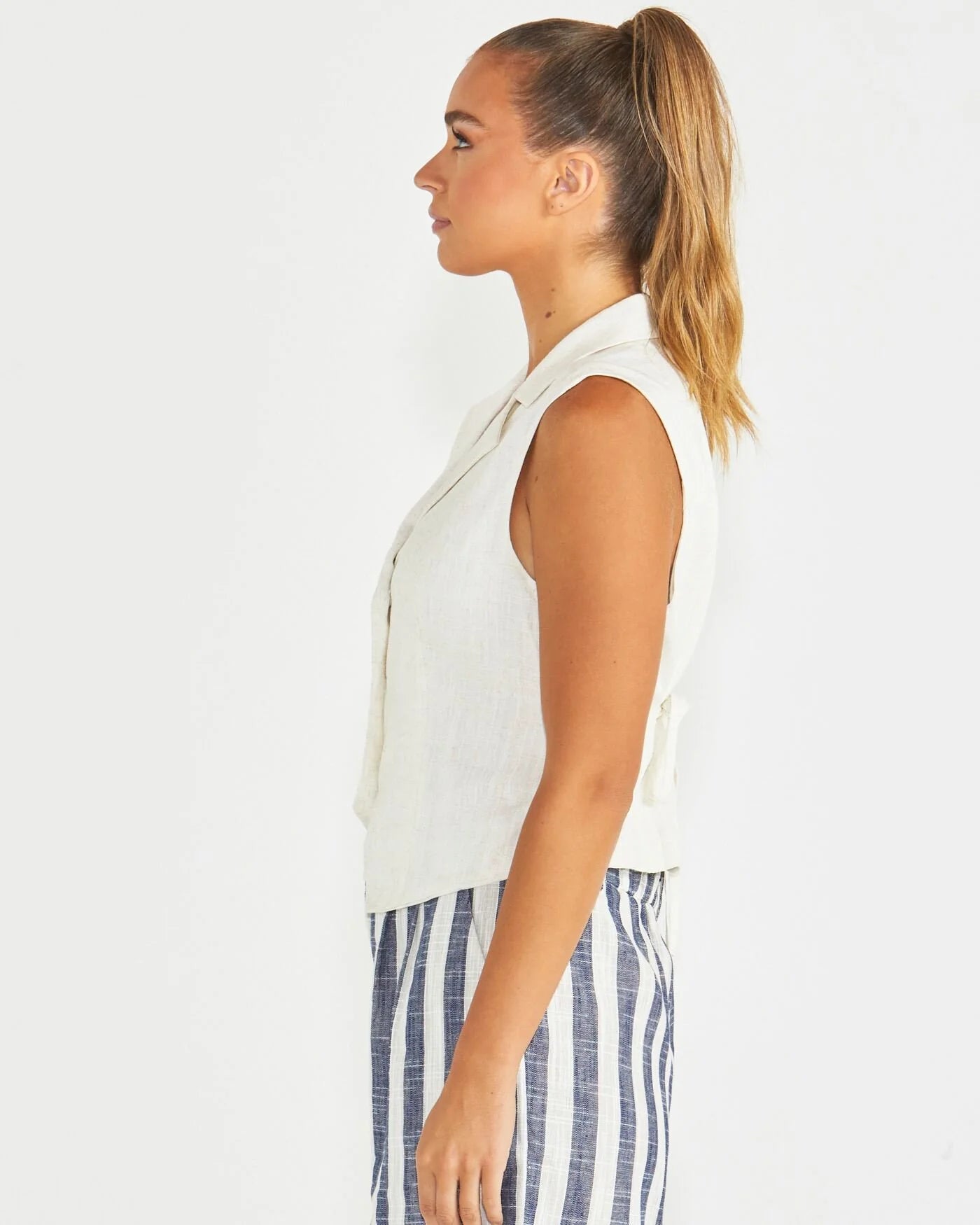 HARLEY VEST SHIRT TOP - OATMEAL