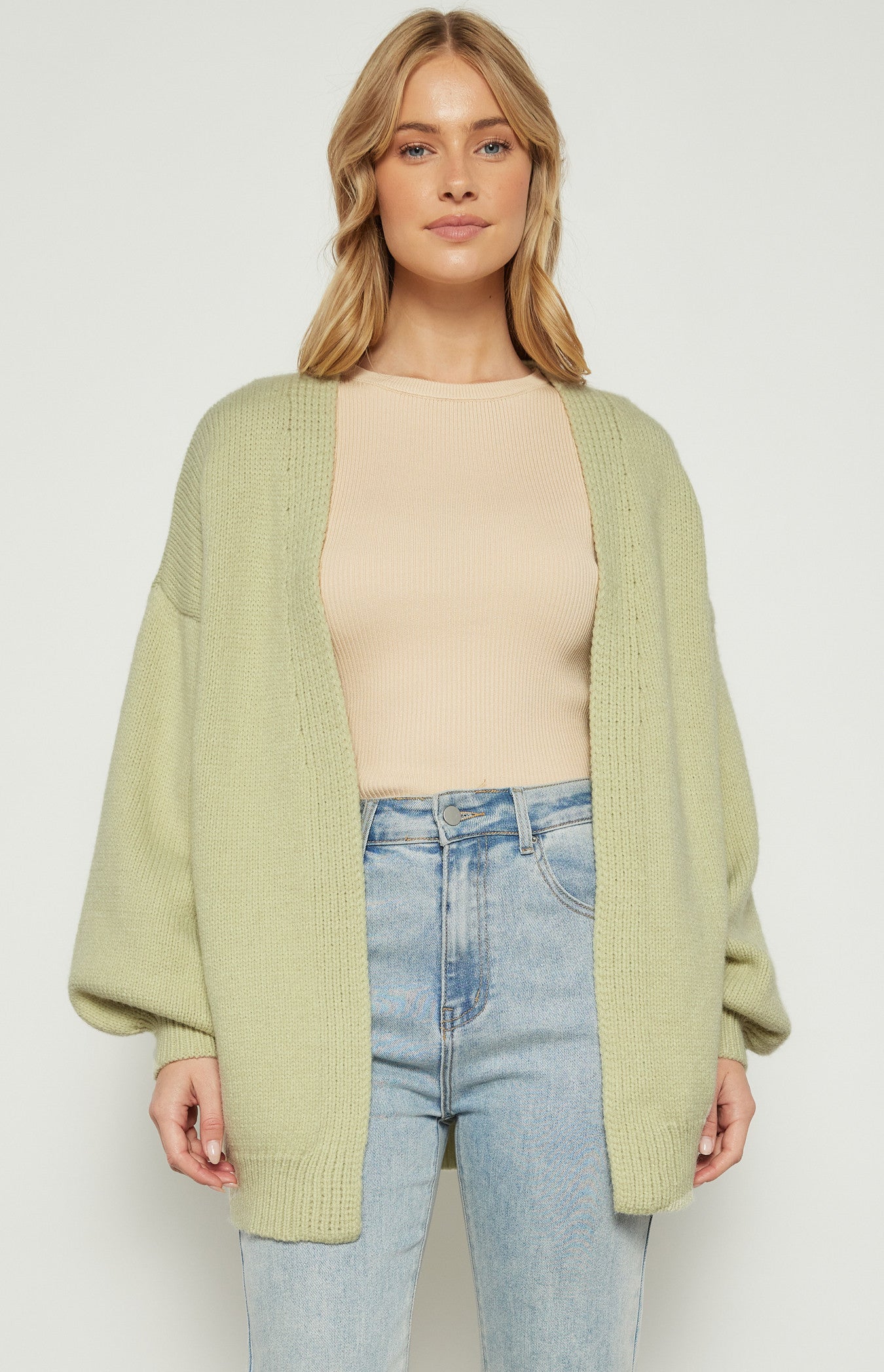 Oversized Bubble Sleeve Cardigan - Green