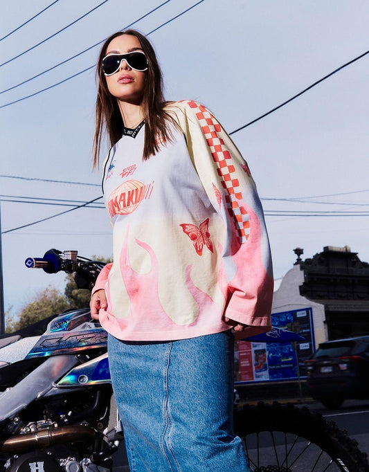 MAKU MTL Moto Long Sleeve Tee Shirt - Fiery Pink