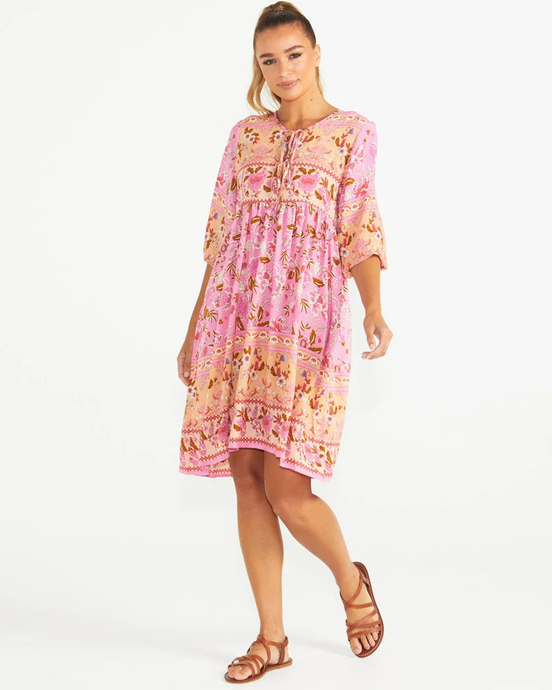 CHIARA BOHO MINI DRESS - PINK PAISLEY