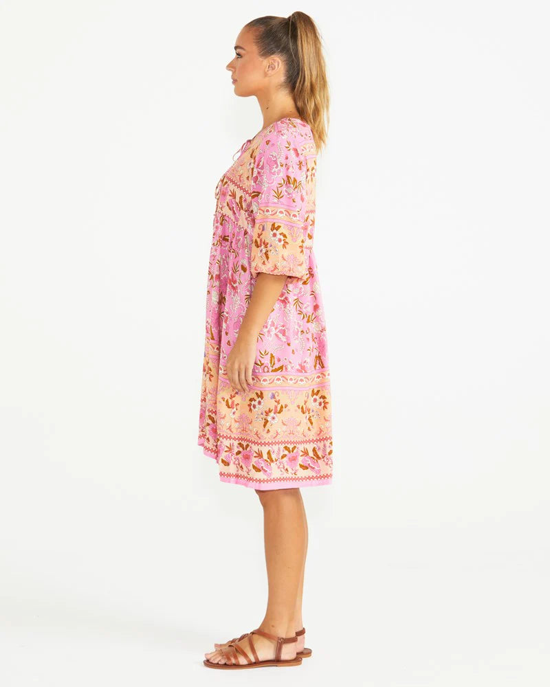 CHIARA BOHO MINI DRESS - PINK PAISLEY