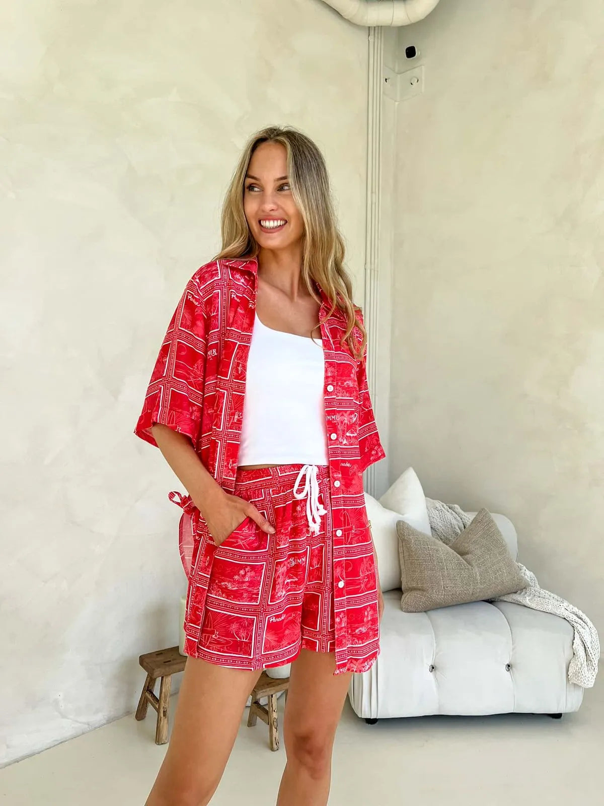 Aria Button Up Matching Shirt & Shorts Set - Port Vila