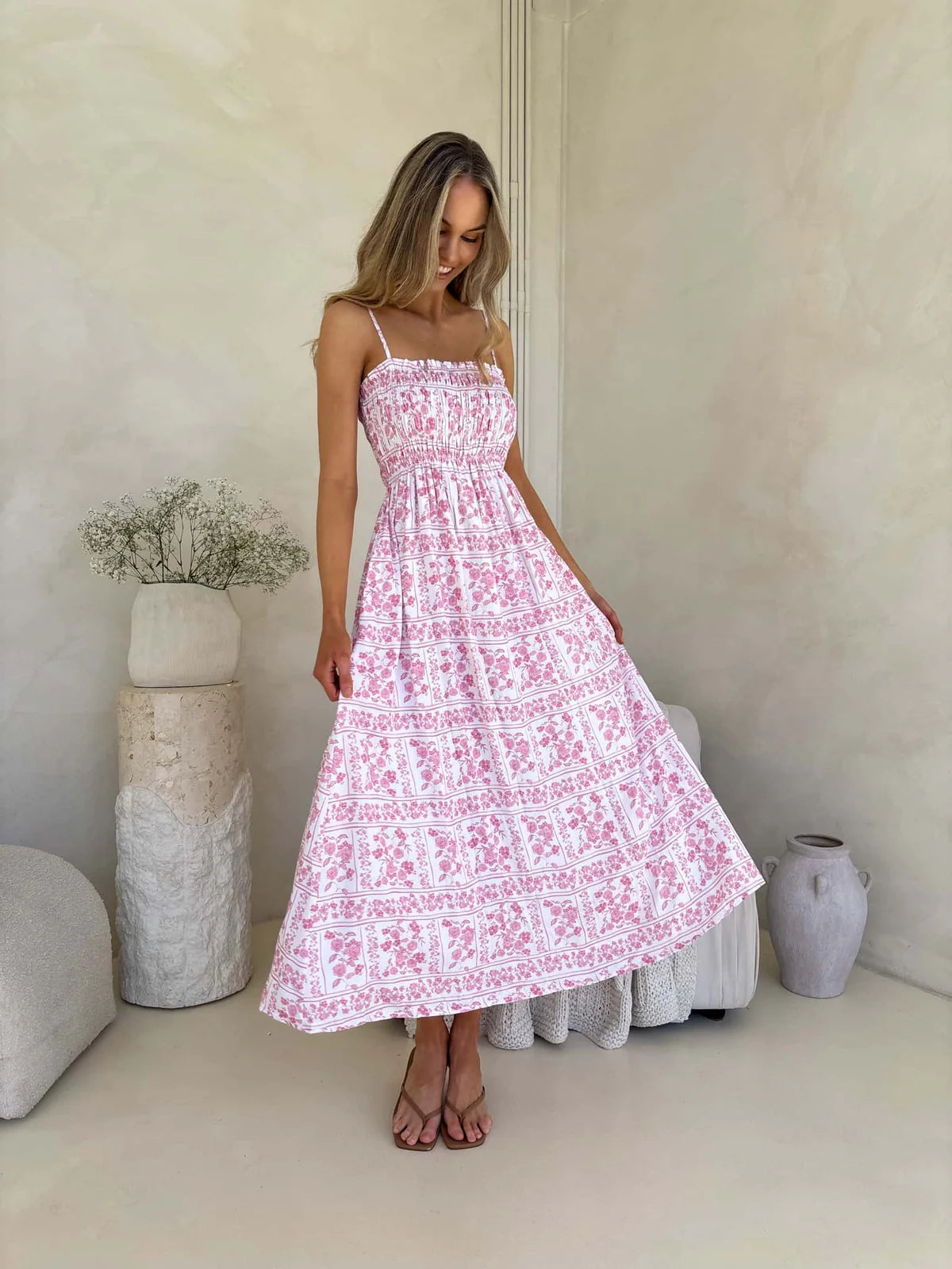Palm Cove Shirred Bust Maxi Dress - Petal & Poise Print