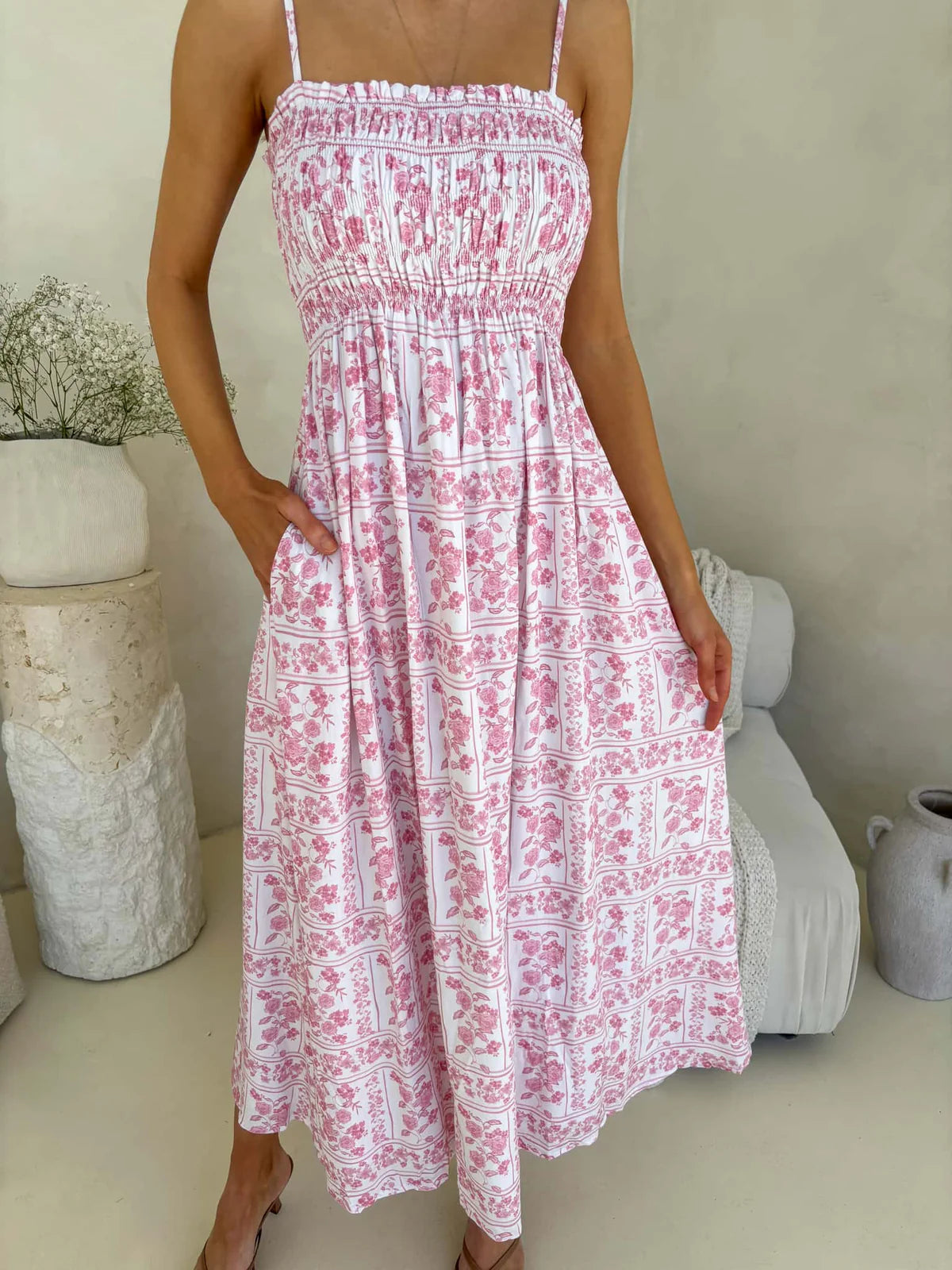 Palm Cove Shirred Bust Maxi Dress - Petal & Poise Print