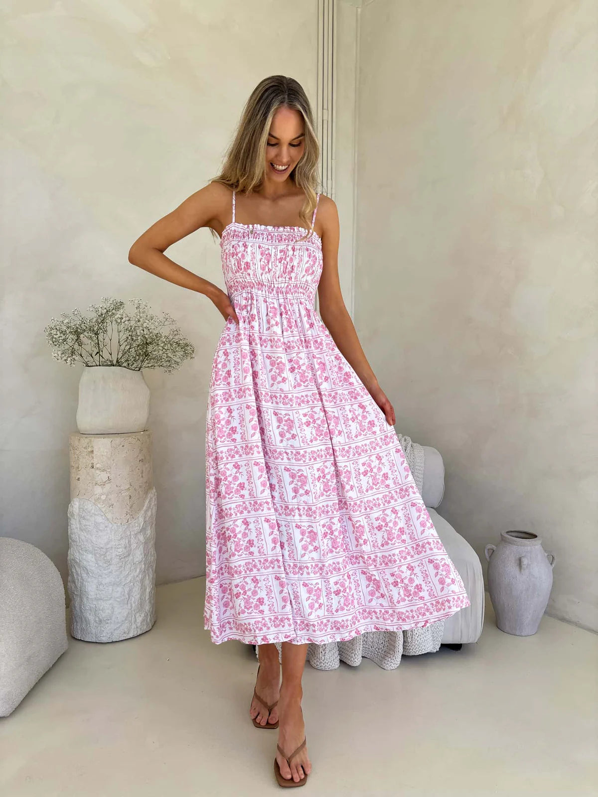 Palm Cove Shirred Bust Maxi Dress - Petal & Poise Print
