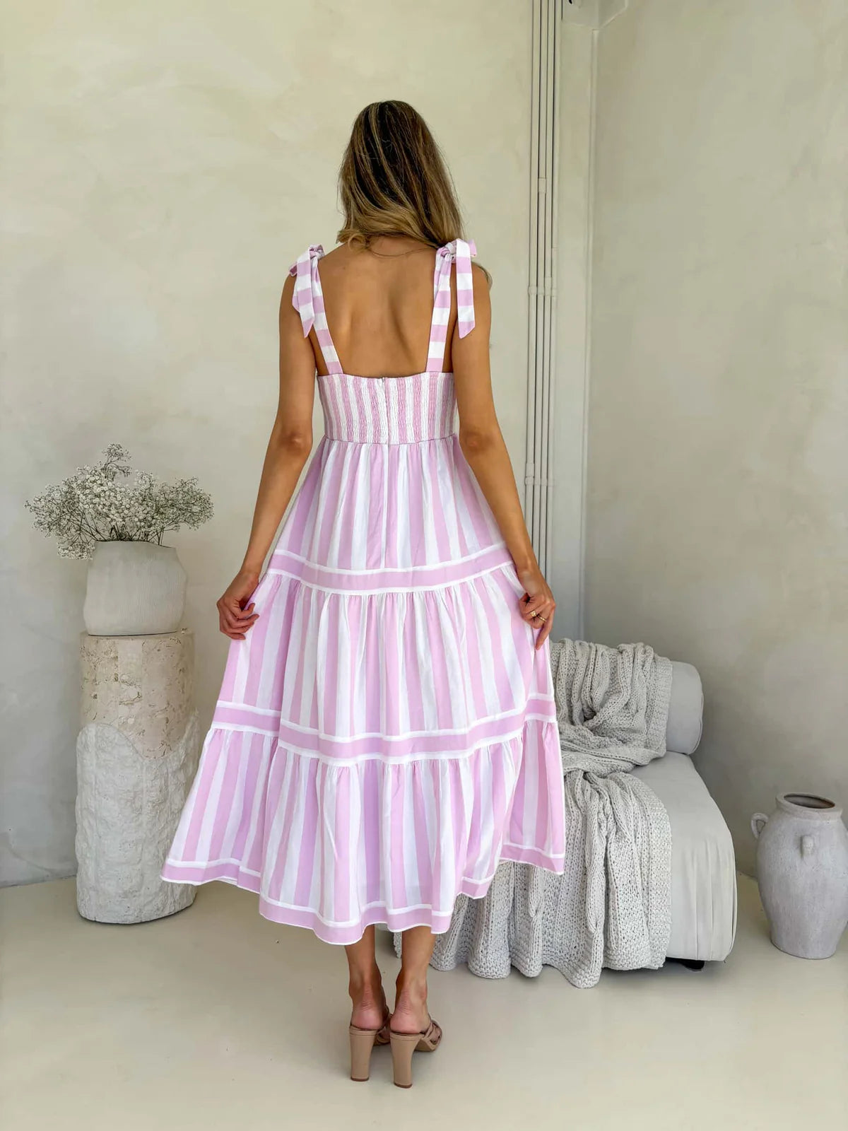 Cleo Tripe Shoulder Tie Maxi Dress - Light Orchid