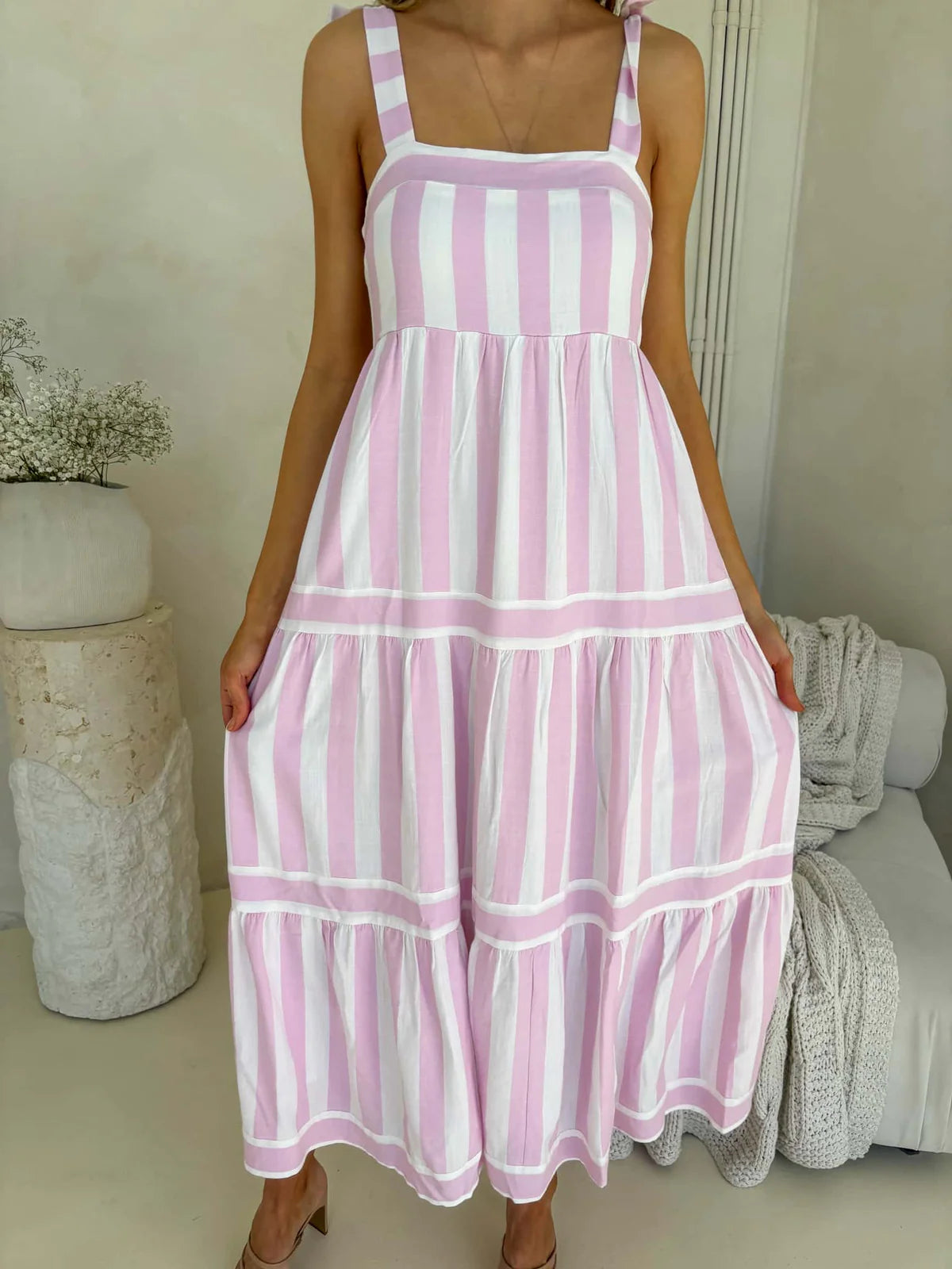 Cleo Tripe Shoulder Tie Maxi Dress - Light Orchid