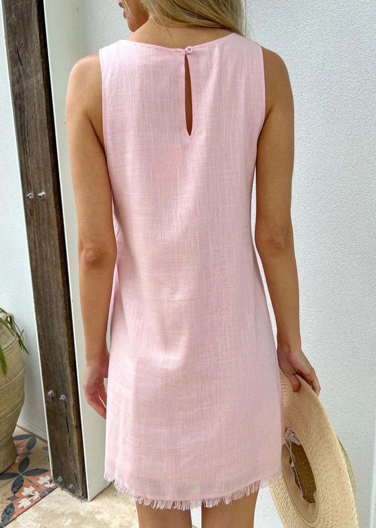 Freya Sleeveless Linen Mini Dress - Pink