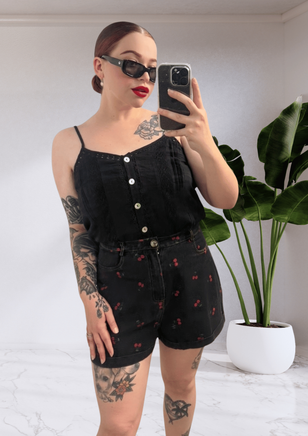 Mia Cotton Lace Singlet Top - Black