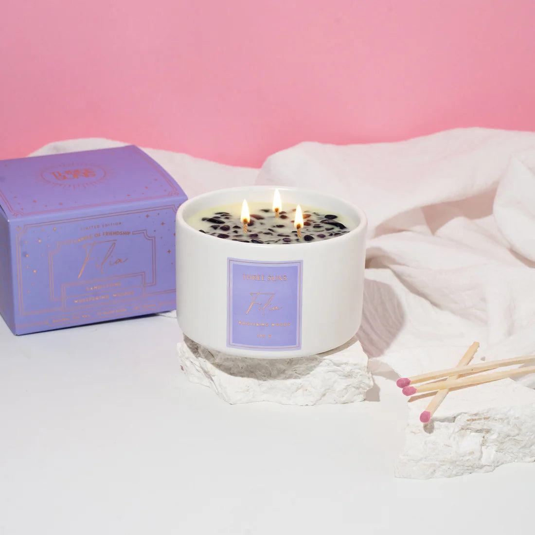 Filia |The Candle of Friendship | Whispering Woods 380G Ceramic Candle | THREE SUNS