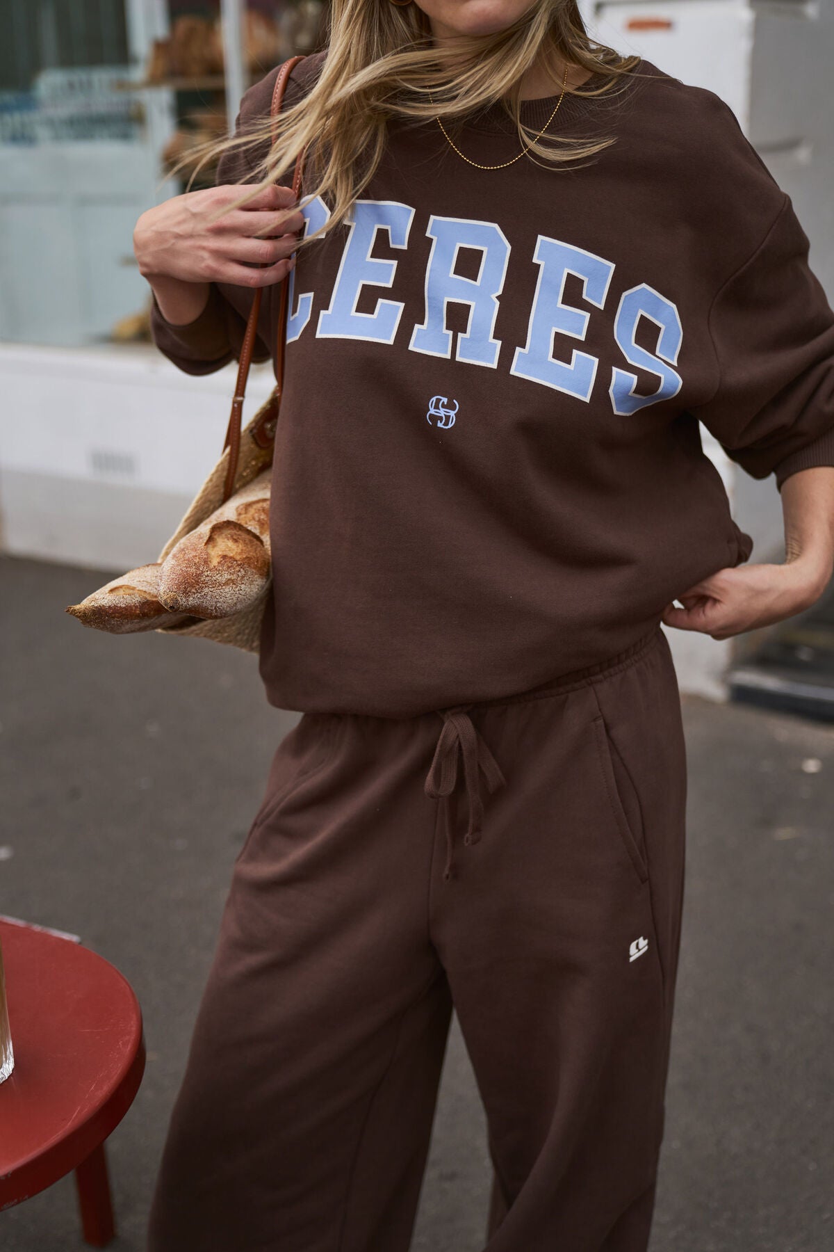 Isla Oversized Slouchy Crew - Brown Heritage Logo