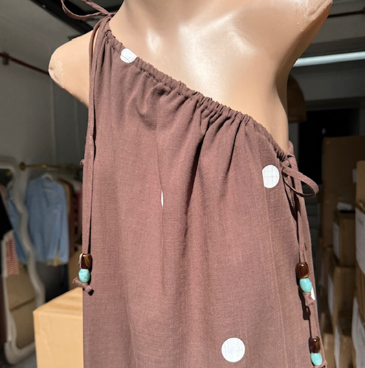 Holly Polka Dot One Shoulder Maxi Dress - Chocolate Brown | By Frankie