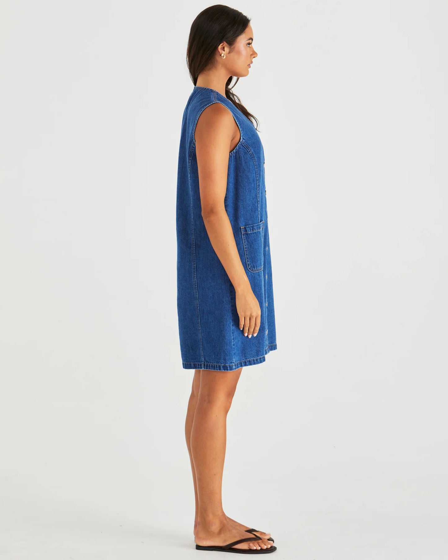 Sabine Button Up Denim Vest Dress - Blue