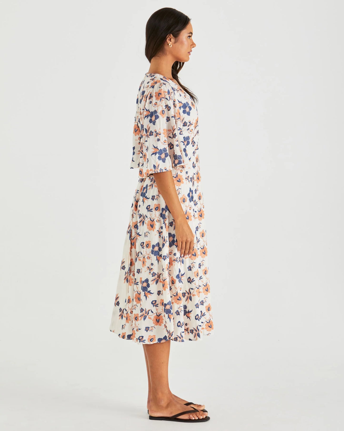 Luca Kimono Sleeve Midi Dress - Floral Embroidery