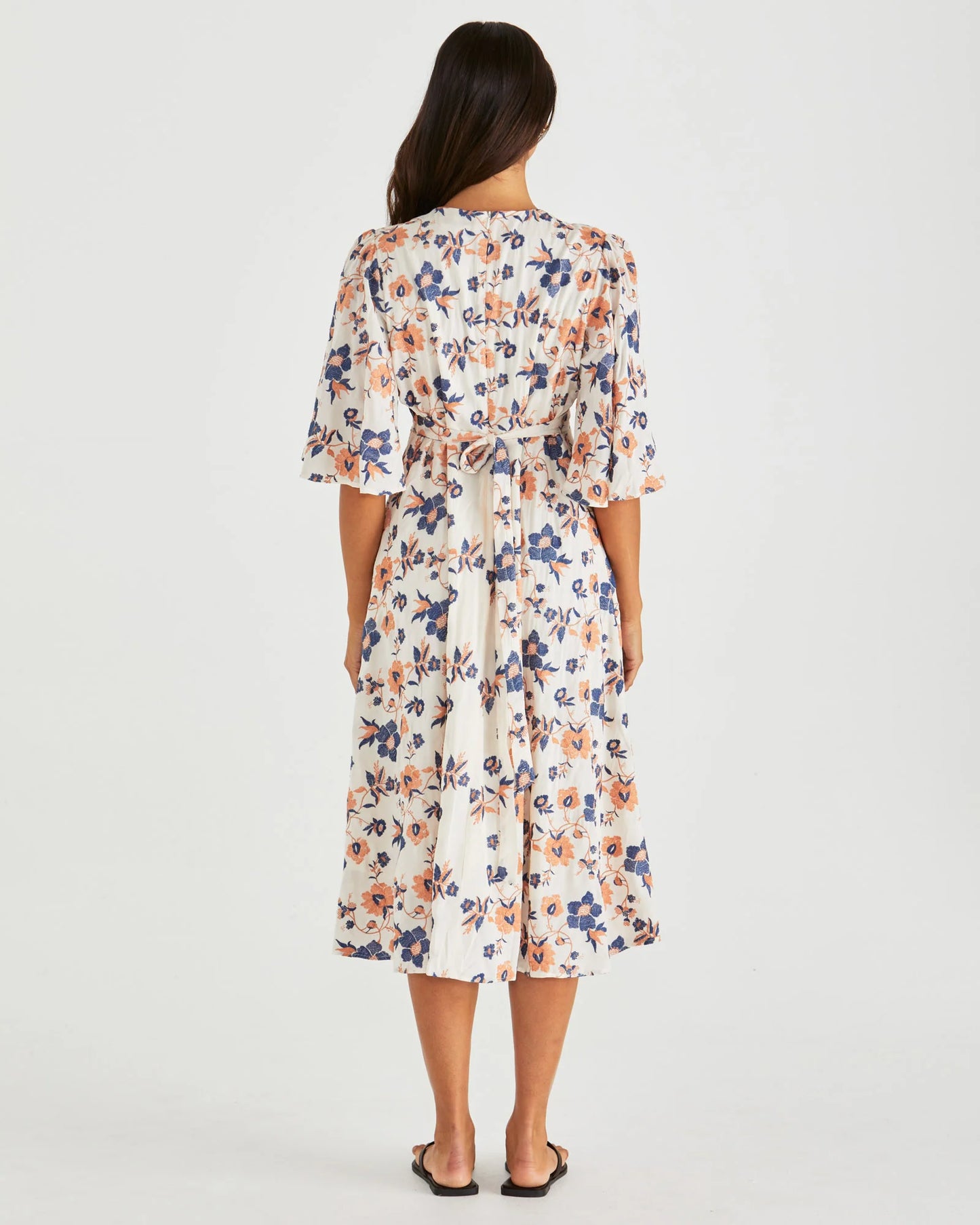 Luca Kimono Sleeve Midi Dress - Floral Embroidery