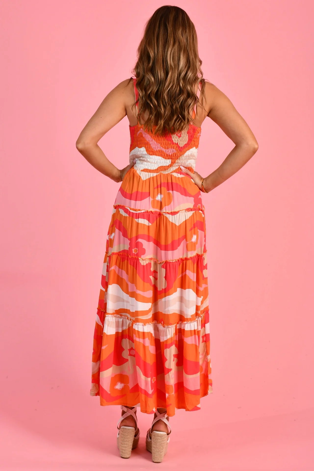 Jolene Shirred Bust Maxi Dress - Orange Summer Sunrise