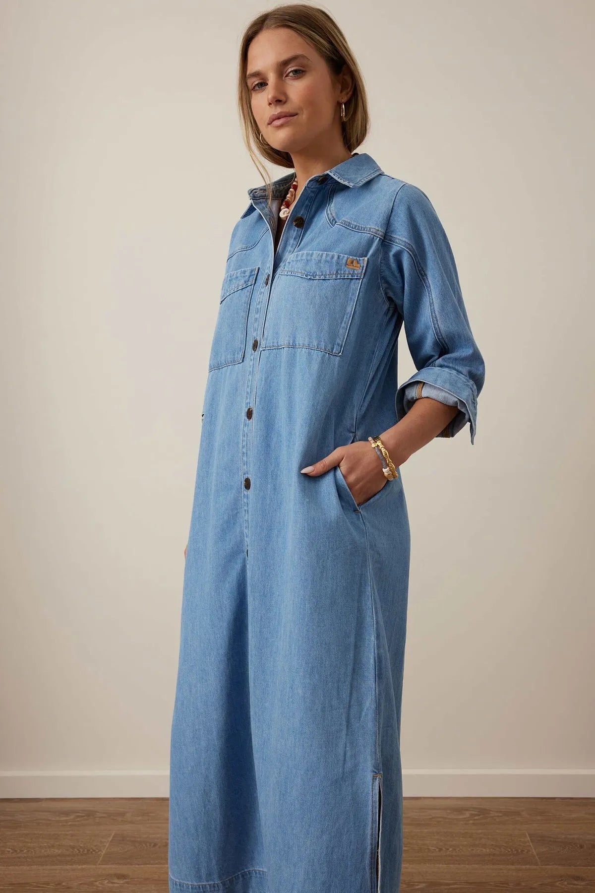 Rae Long Sleeve Midi Dress - Vintage Blue