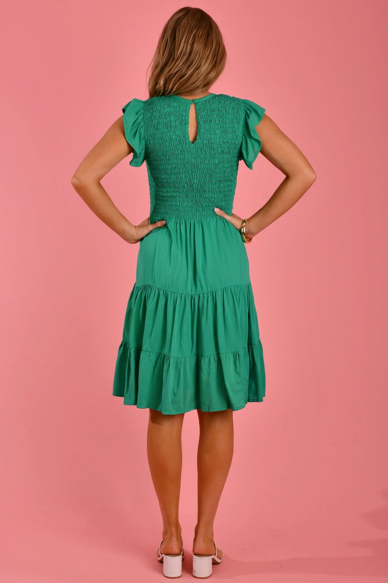 Mrs Sippi Shirred Bust Mini Dress - Christmas Jade Green