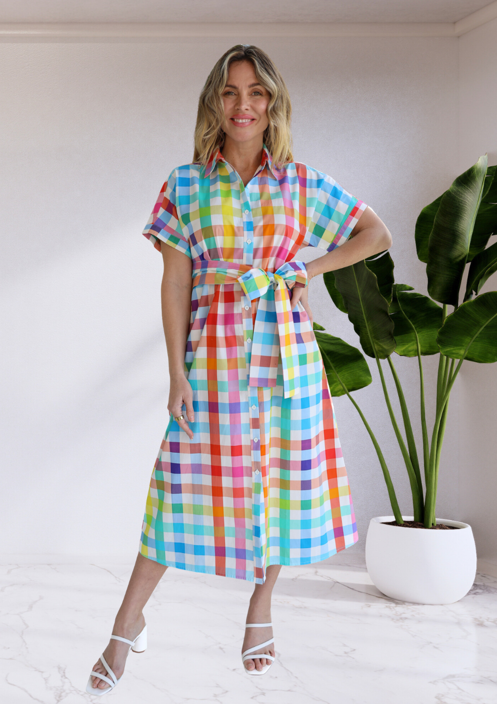 St Barts Gingham Midi Dress - Colourful