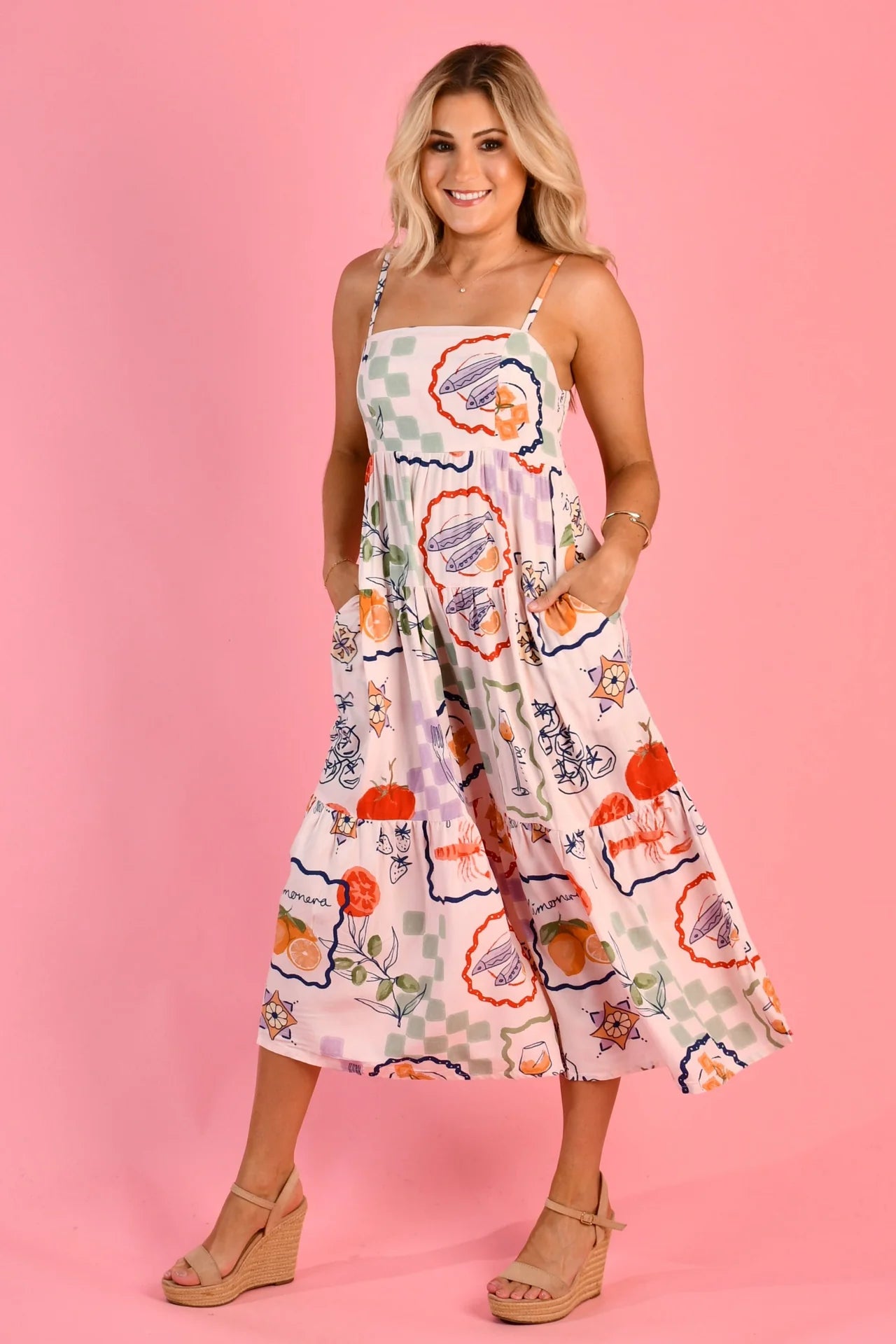 Ellie Sleeveless Midi Dress - Positano Picnic
