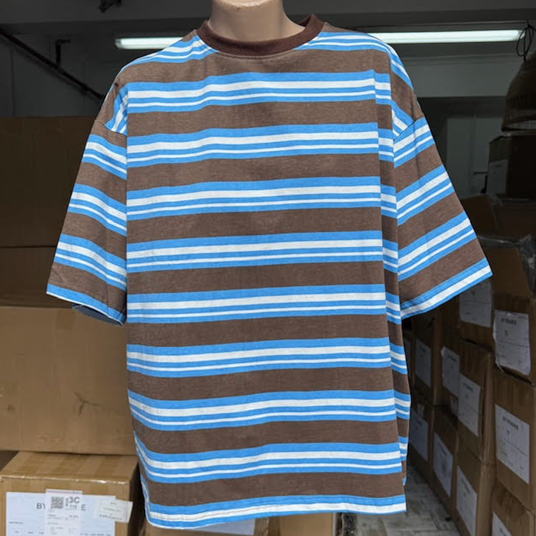 Elle Oversized Crop Tee T-Shirt - Brown/Blue Stripe | By Frankie